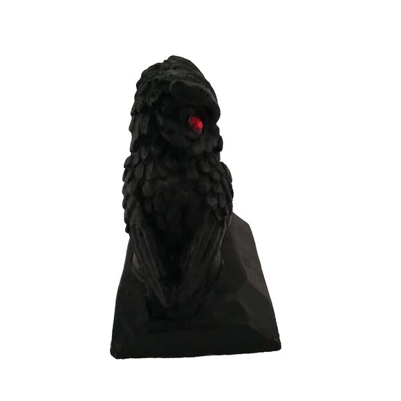 Hand Crafted From Coal Pair Of Owls Mates Statue Black With Red Rhinestone Eyes - Picture 5 of 11